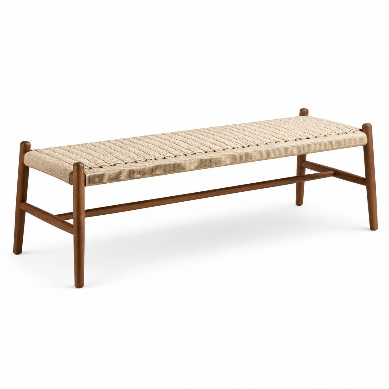 Bank mit Massivholz und Naturseil im Beige 120 cm