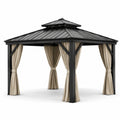 Gartenpavillon Aluminium Schwarz mit Polyester Vorhängen 3x3m
