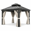 Metall Pavillon mit Vorhängen, Schwarz und Beige, 300x300 cm