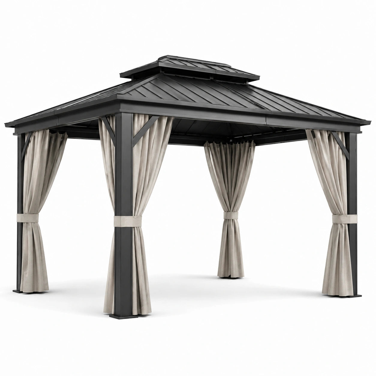 Aluminium Pavillon mit Stahl-Dach und Polyester Vorhänge 300x300x260 cm