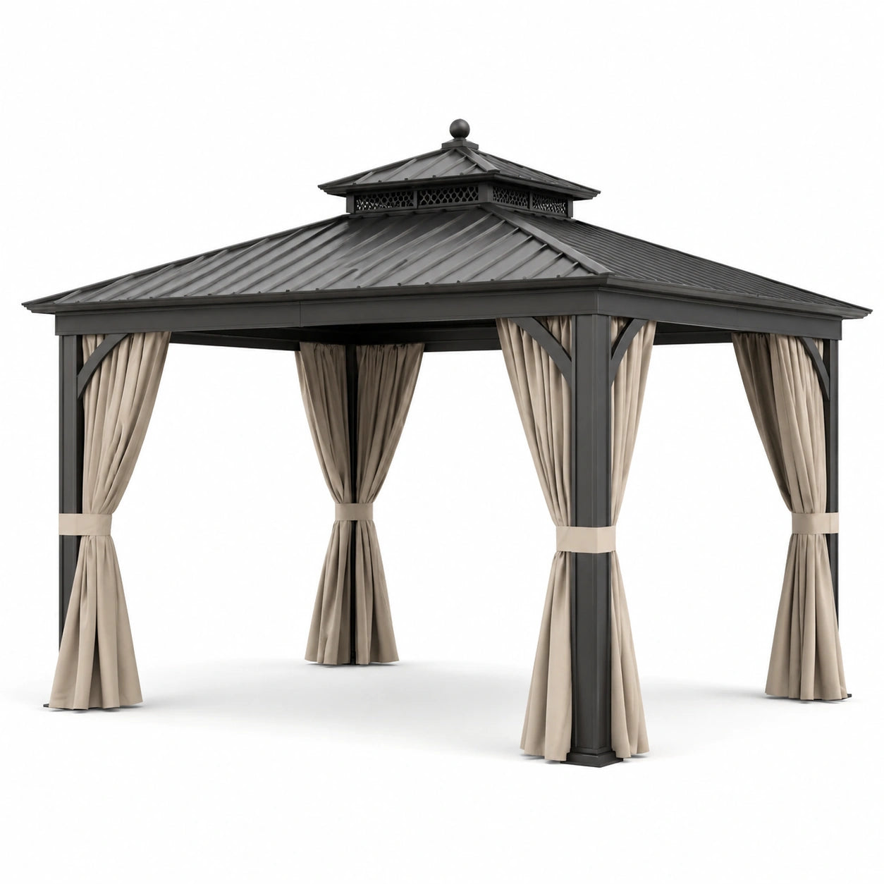 Quadratischer Aluminium-Pavillon 3x3 m mit Vorhängen, Schwarz und Beige