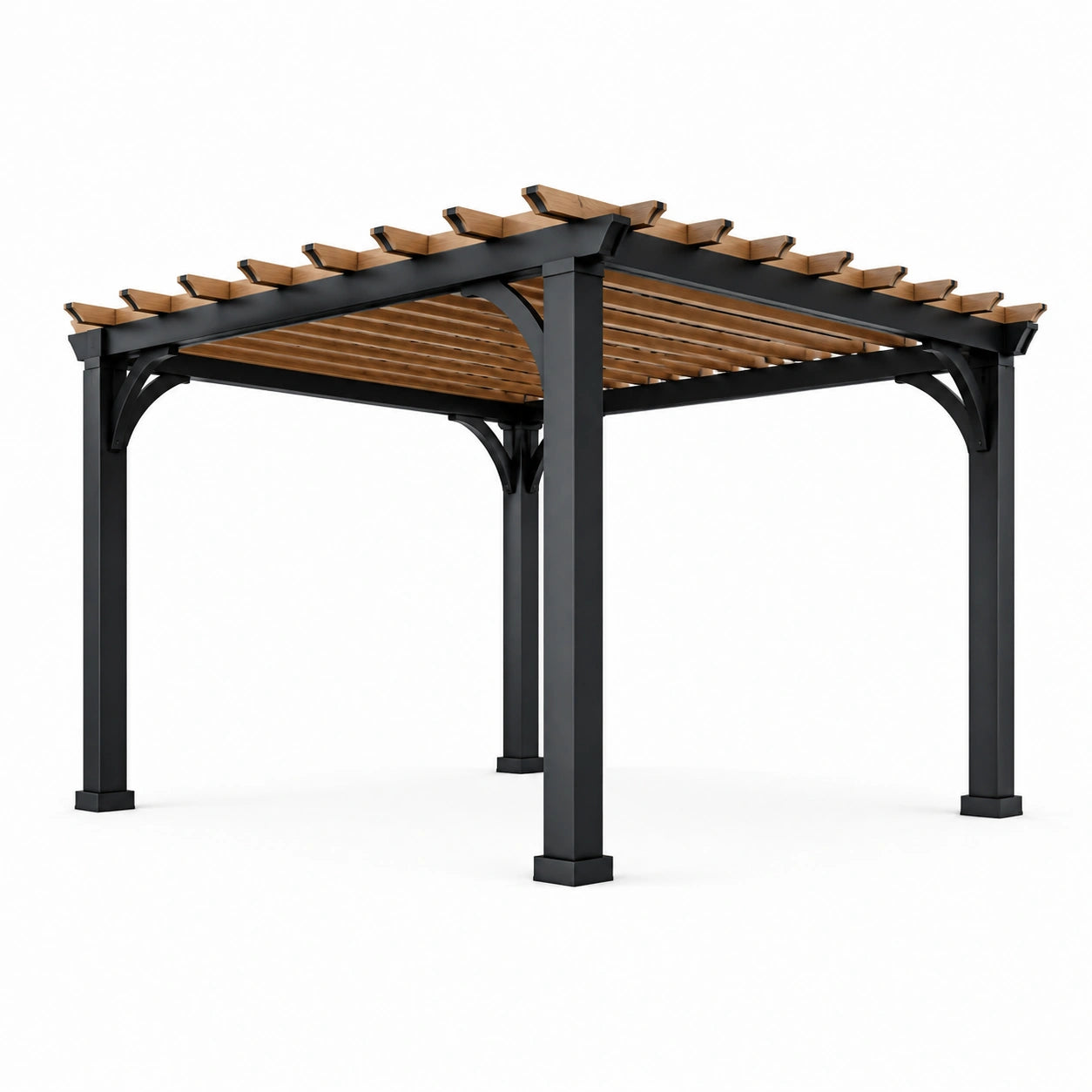 Pergola aus Aluminium und behandeltem Holz Schwarz/Braun 300x300 cm