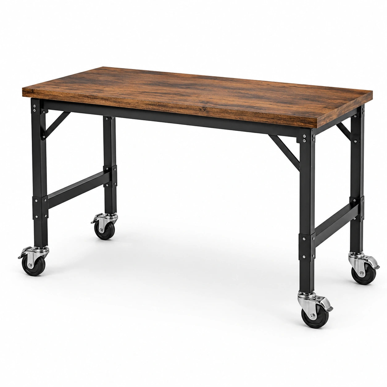 Werkbank aus Holz und Metall mit Rollen Braun/Schwarz 120x60x90cm