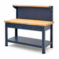 Werkbank mit Holzarbeitsplatte und Stahlrahmen Blau 158x60x90 cm