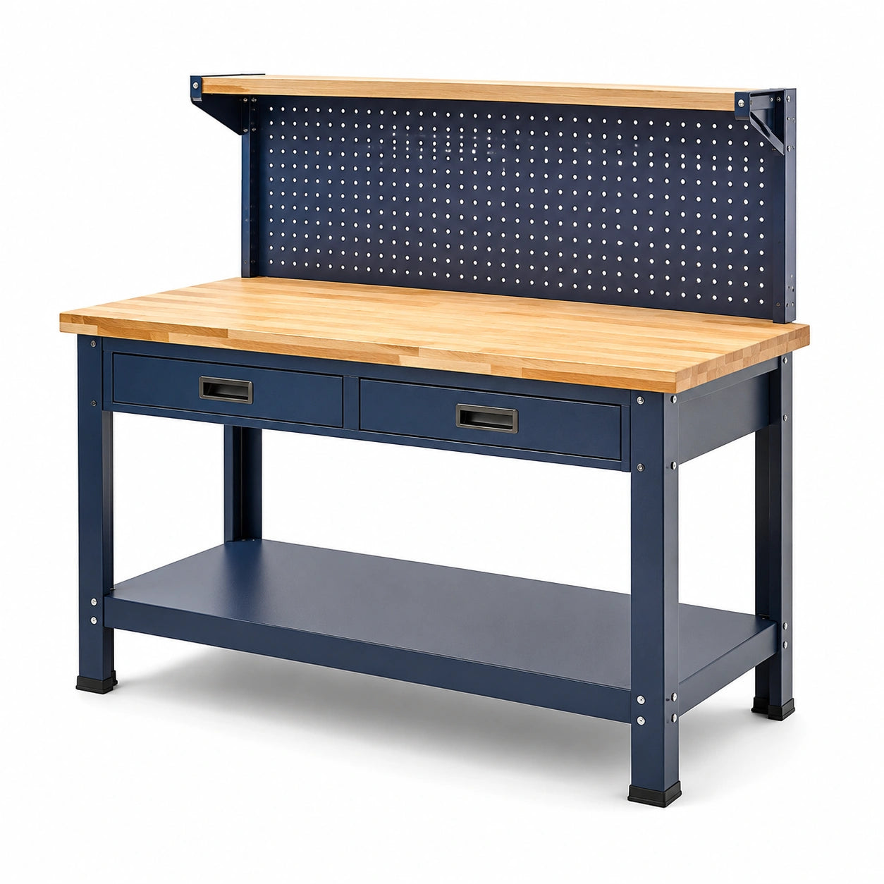 Werkbank mit Holzarbeitsplatte und Stahlrahmen Blau 158x60x90 cm