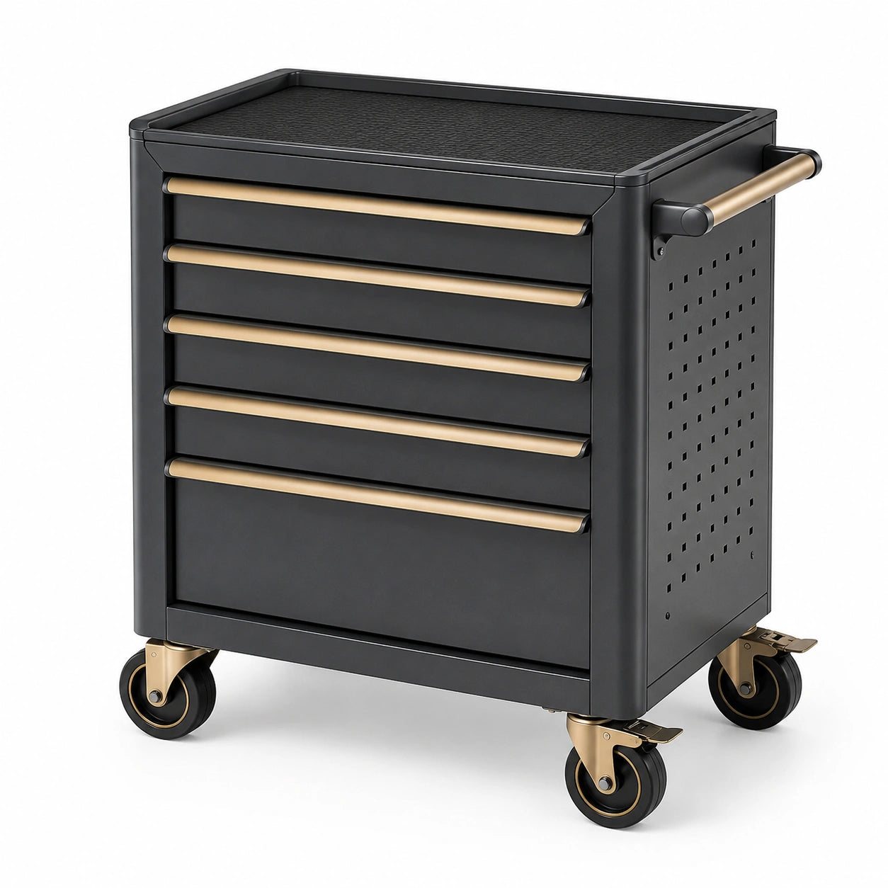 Werkzeugwagen Schwarz/Gold mit 5 Schubladen aus Stahl