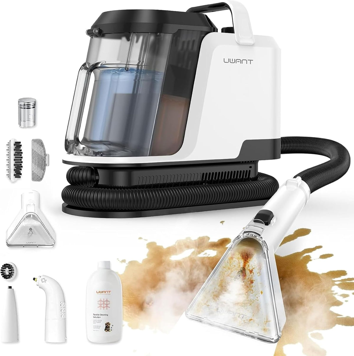 uwant Stoomreiniger Y100 Steam 3-in-1 shampoo, 1750 W, 18 kPA, stoomreiniger 100 °C, warm water 65 °C, zelfreiniging, zetelreiniger, stof, koud water
