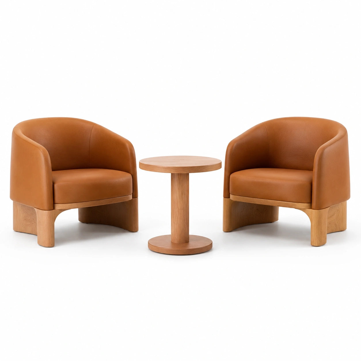 3-teiliges Set aus Holz und Kunstleder in Cognac