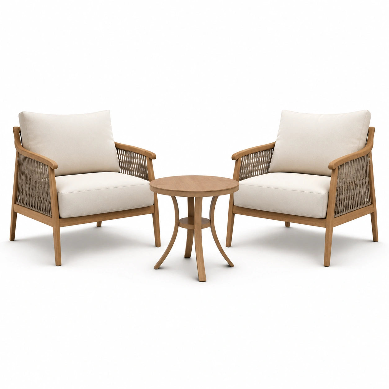 3-teiliges Outdoor-Bistro-Set aus Teakholz und Polyester, Braun/Beige