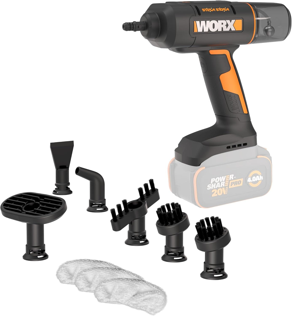 WORX Stoomreiniger WX770.9 Draadloze handstoomreiniger, 18 V, 20 V MAX, voor 220 graden Celsius, 8 seconden voorverwarming, doodt ziektekiemen