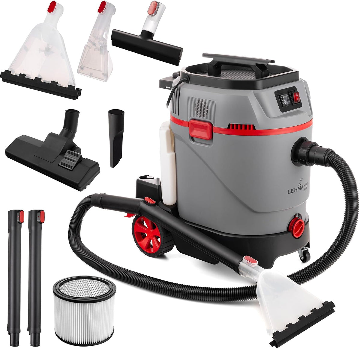 Nat- en droogzuiger Lehmann Primewash 2800 Tapijtreiniger & Meubelreiniger, 35 L Tank, met Heet Water 60 °C, Grijs, Vlekkenreiniger, Cleaner Machine
