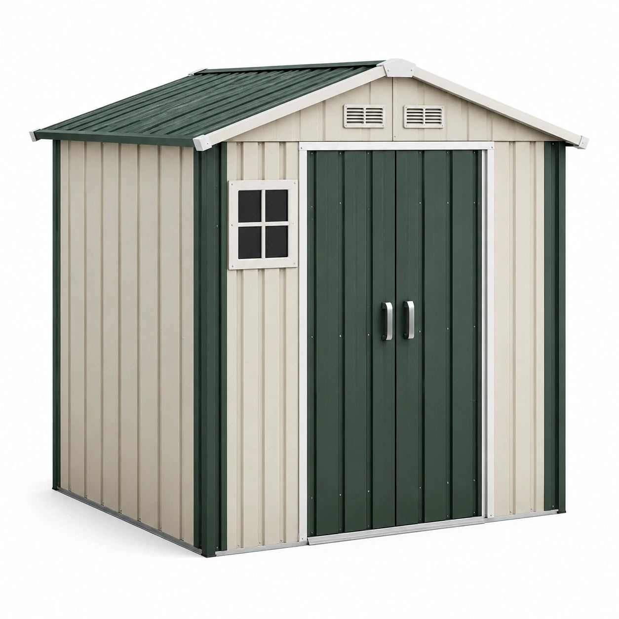 Metall Gartenhaus mit Satteldach und Doppeltür in Grün/Beige 213x130x173 cm