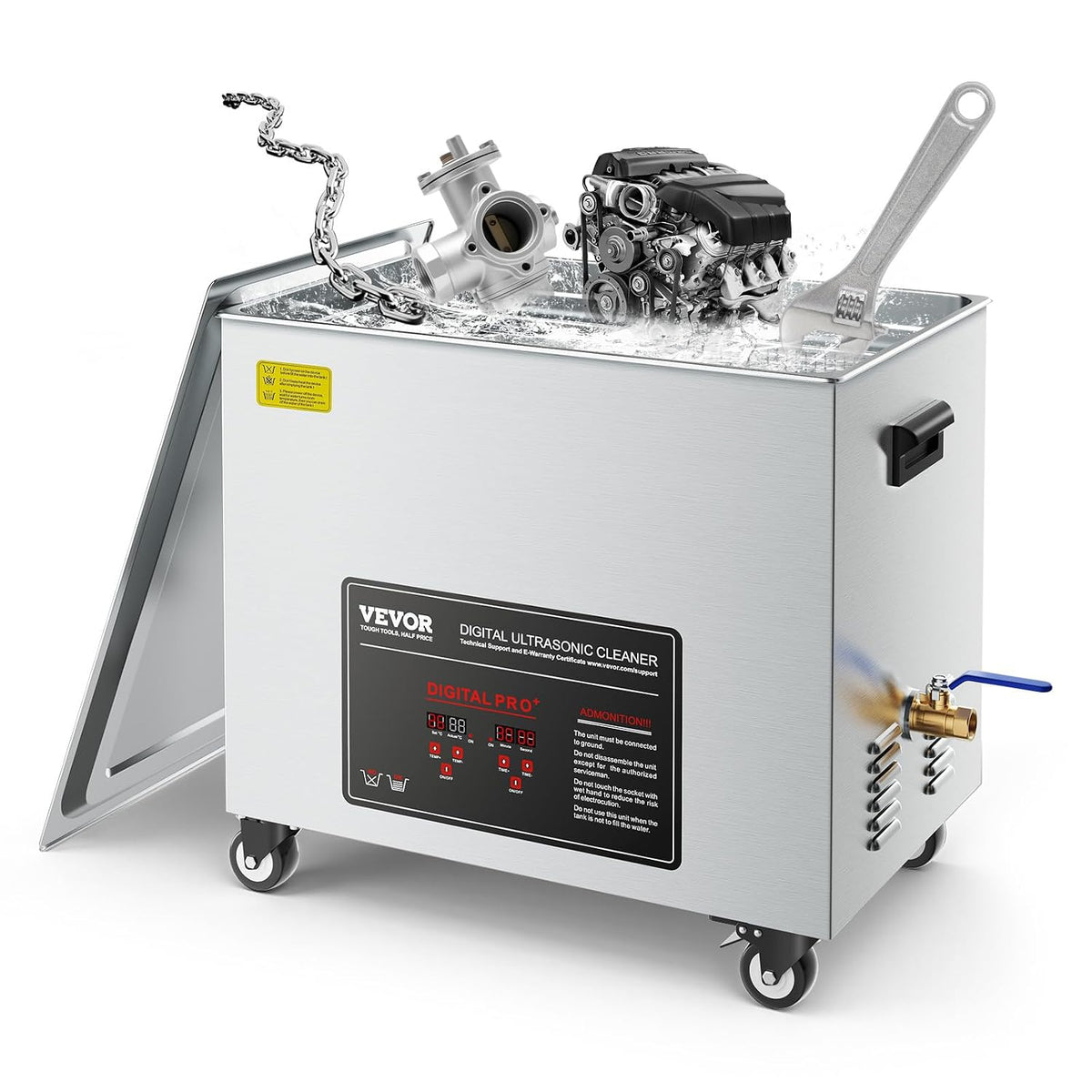 Ultrasone reiniger Vevor, 840 W, 50 liter, 40 kHz, professionele ultrasone reinigingsmachine, met reinigingsmand en digitaal display, roestvrij staal