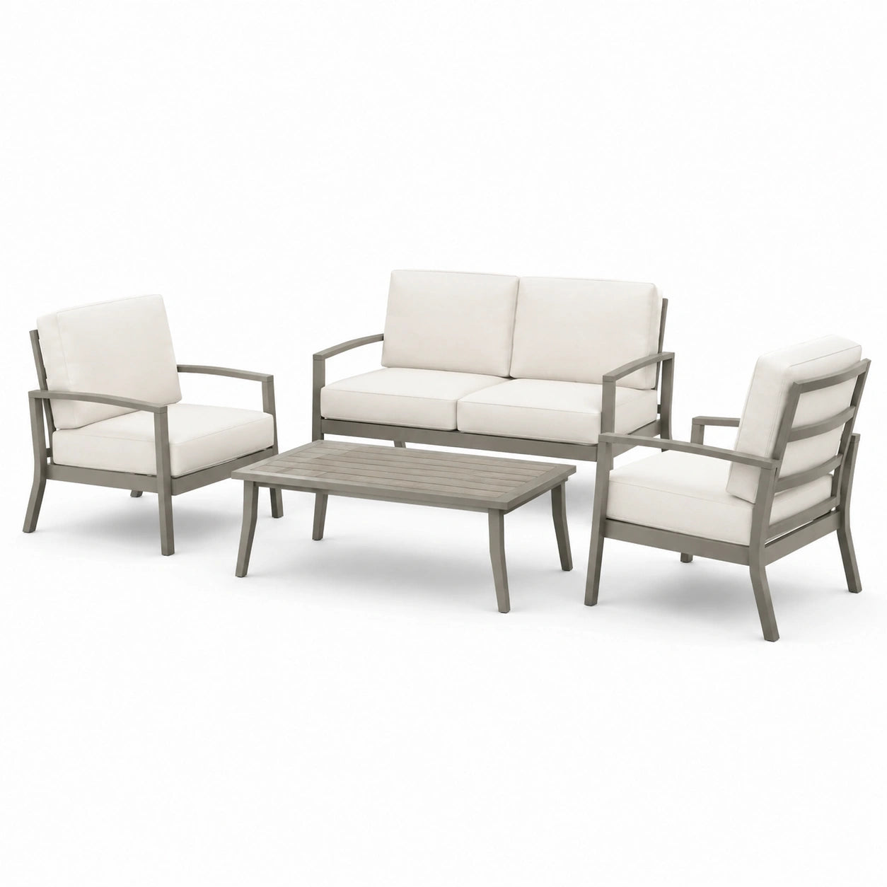 Aluminium Gartenlounge Set mit Polyesterkissen Creme 4-teilig
