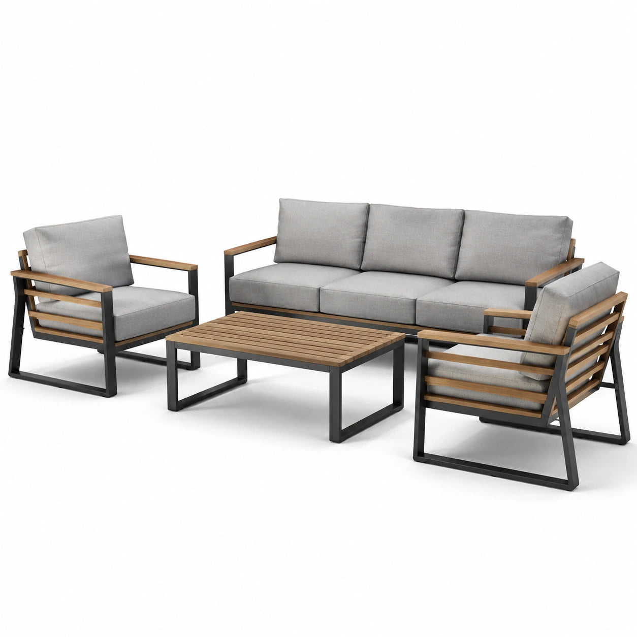 Aluminium Akazienholz Outdoor Gartenmöbel Set 4-teilig grau