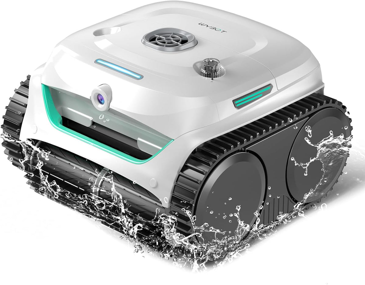 Wybot Zwembadrobot C2 Vision, 8 modi, app-wit, A Draadloze zwembadrobot, accu, met AI-camera, sterke zuigkracht, dubbele filter, waterlijn