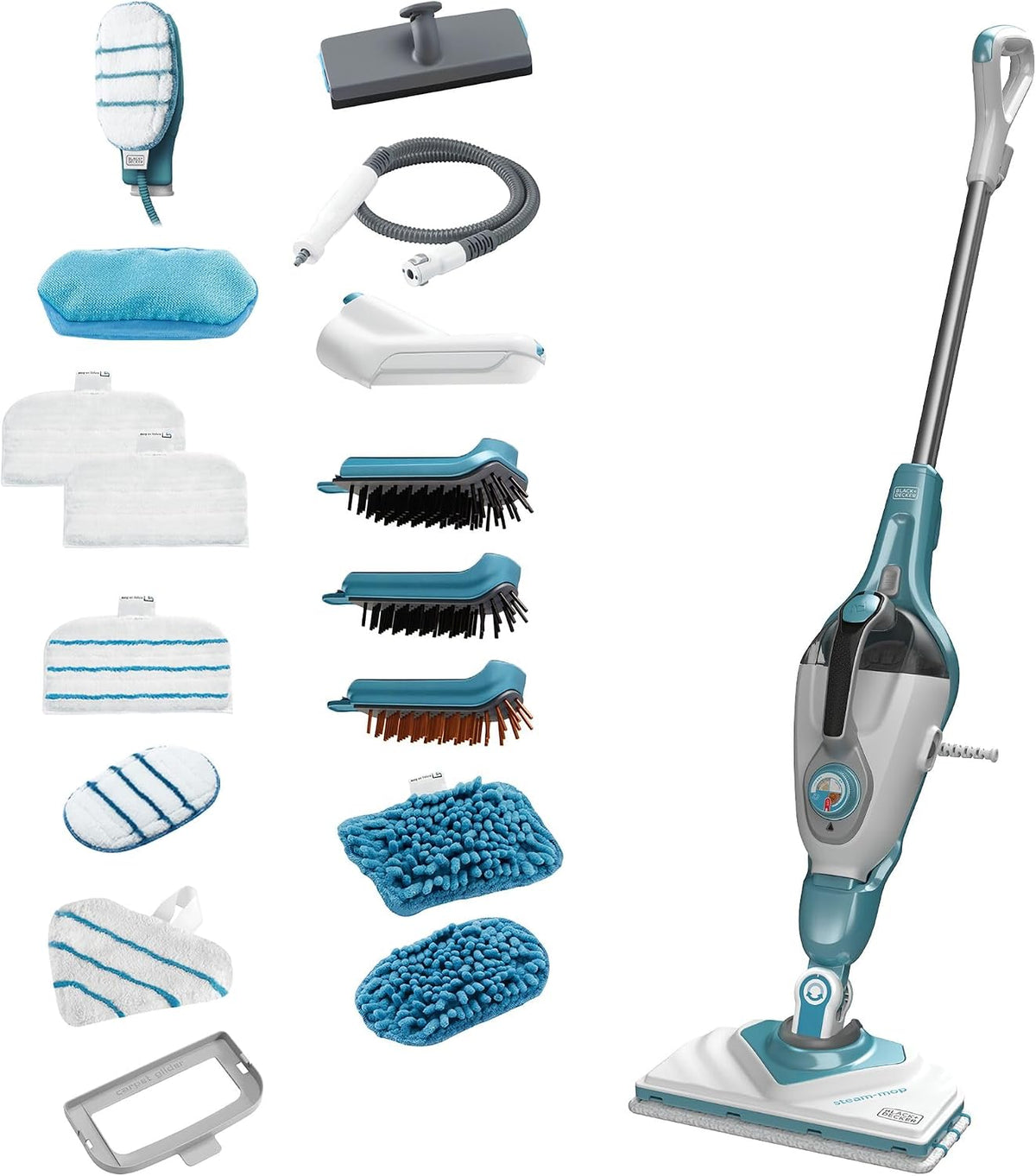 Black+Decker Stoomreiniger zwart+Decker BHSM1615DAM, 1.600 W, QS stoommop 2-in-1, met deltakop en SteaMitt
