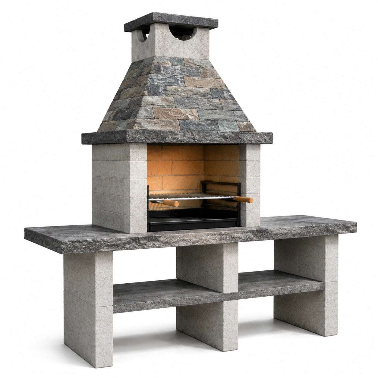 Grillkamin aus Beton und Naturstein Grau 200x120x65cm