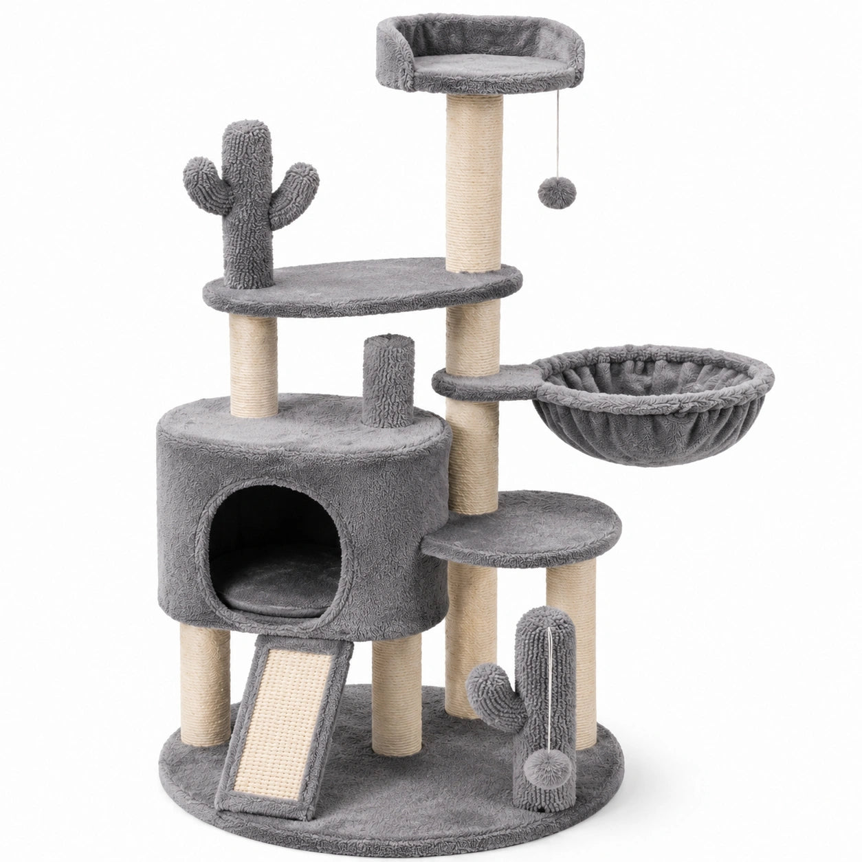 Katzenbaum aus MDF und Sisal mit Plüsch Grau 150cm