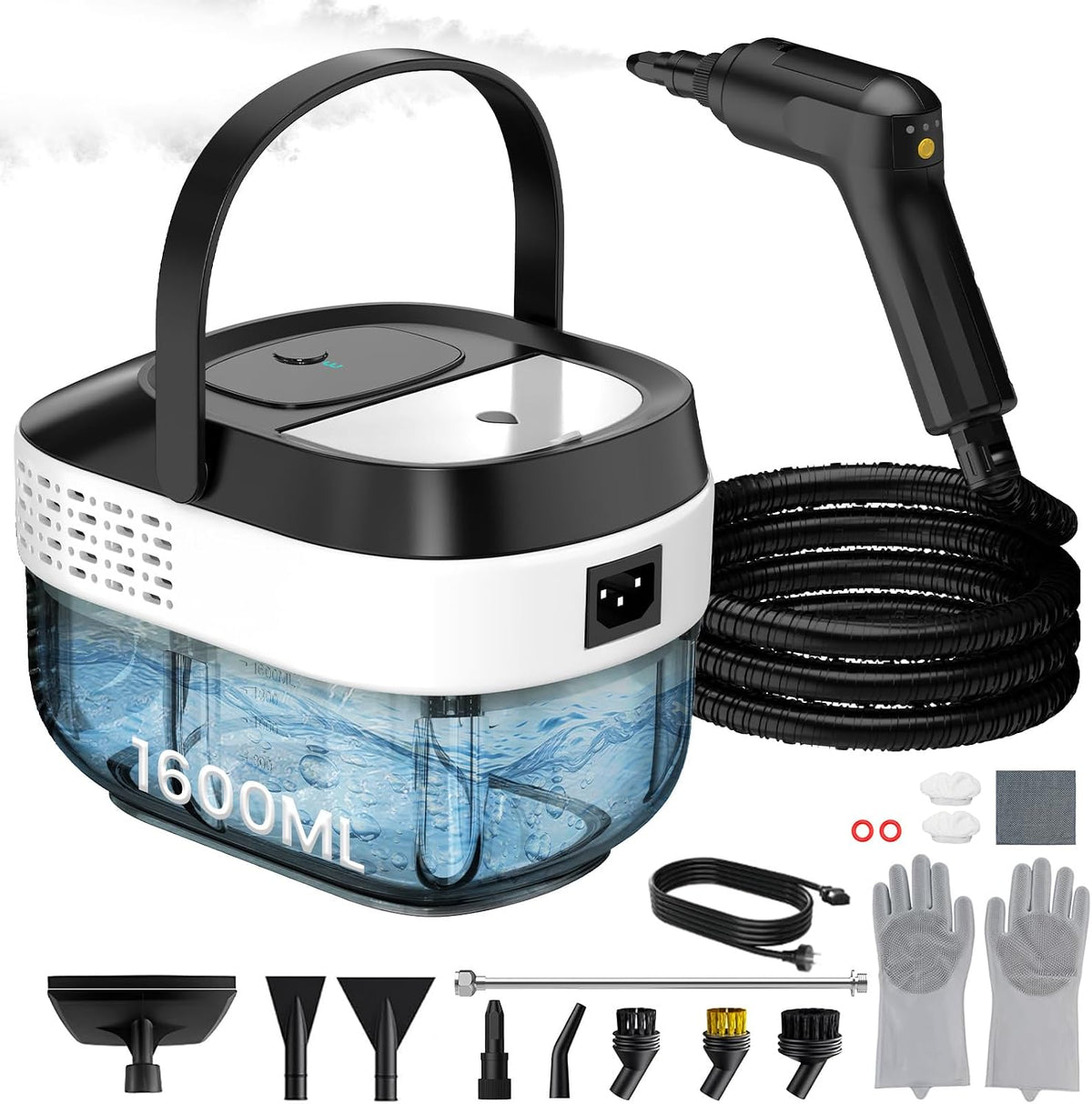 Stoomreiniger Granarbol onder druk, 1,6 l, 2500 W handstoomreiniger, met 3 niveaus, 10s Heat, instelbare stoomboot, voor reiniging, voor thuis, auto