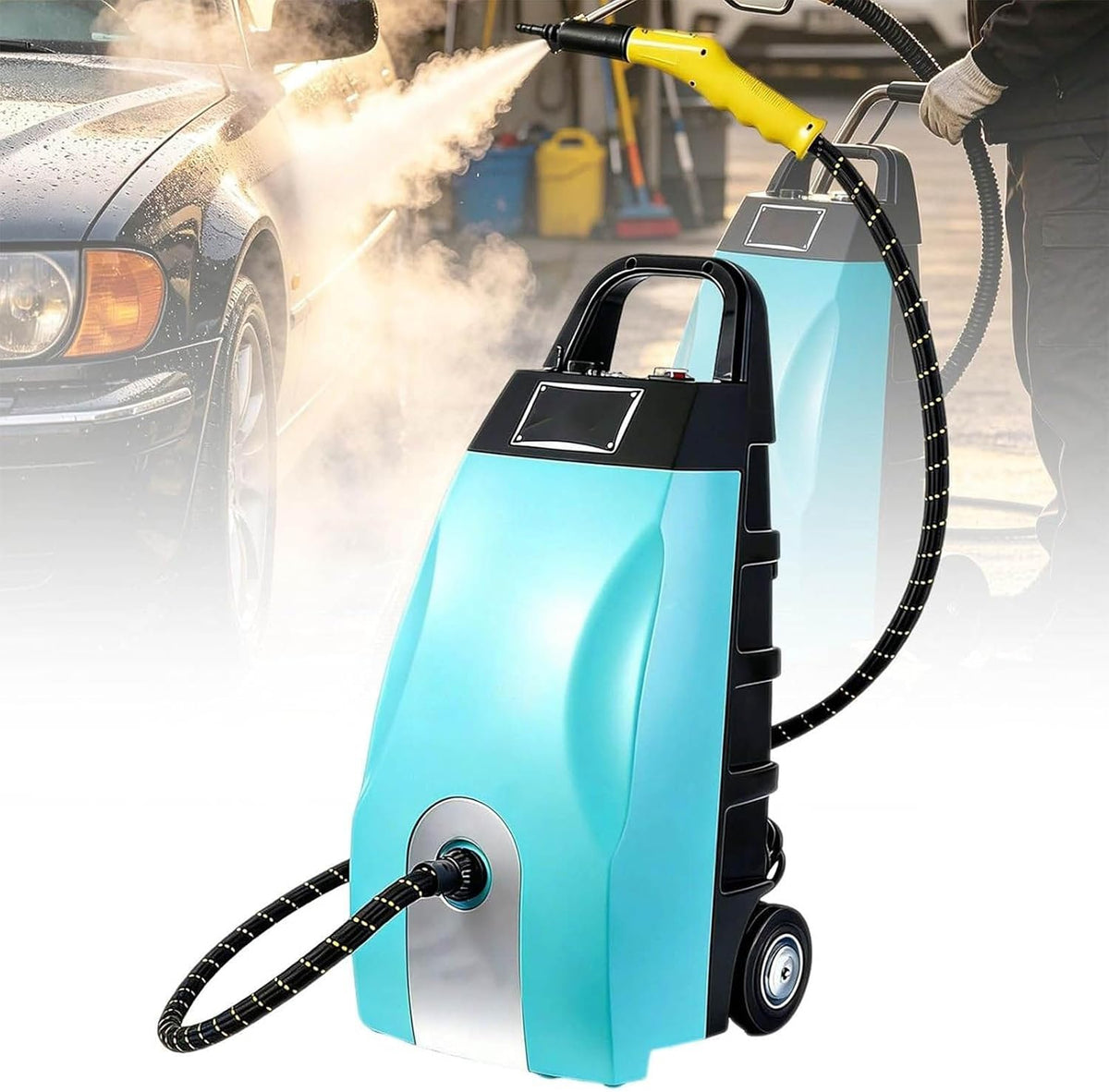 Ljlyyds Stoomreiniger Hogedruk, met continue stoom en 6 accessoires, multifunctionele stoomreiniger, voor het wassen van huis en auto Blue