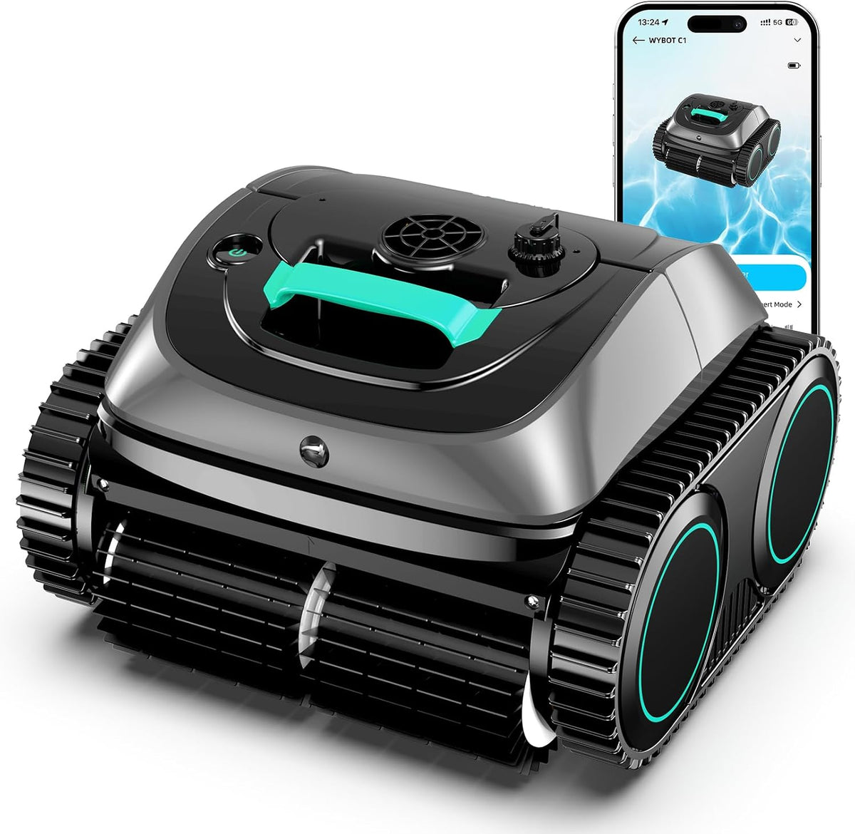 Wybot Zwembadrobot C1, 160 min, 160 m2, met accu, wand en vloer, waterlijn
