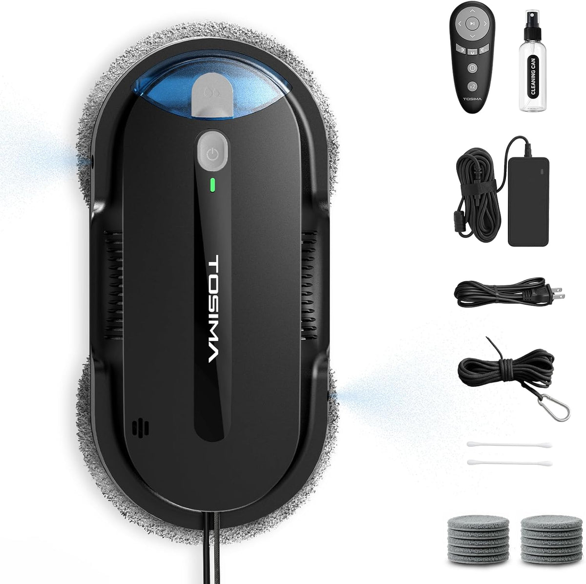Raamreiniger Tosima X1 Ramenwasrobot, zichtbaar waterreservoir van 85 ml, Ultrasone waterverneveling, met dubbele sproeikop, automatische ramenwasser