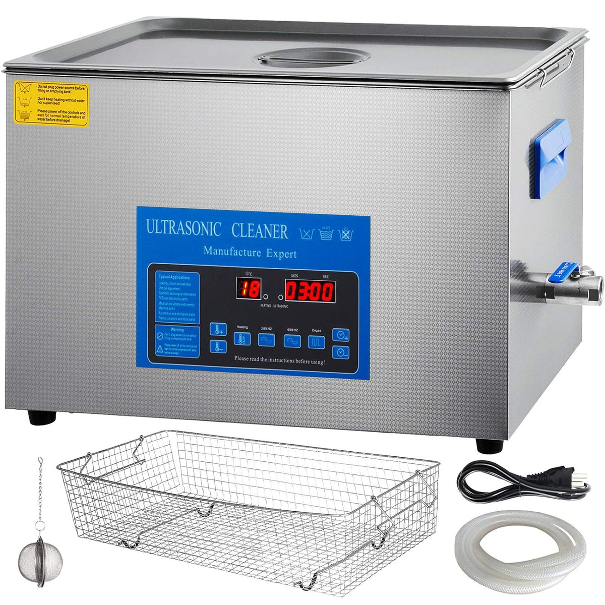 Vevor Ultrasone reiniger 22 l, 28/40 kHz ultrasoon reinigingsapparaat, met verwarming, voor sieraden, ringen, brillen, printplaten