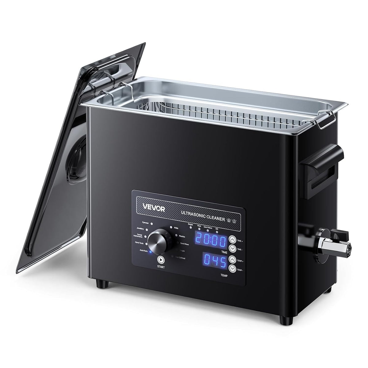 Vevor Ultrasone reiniger Professionele reinigingsmachine, capaciteit van 6 l, met bediening door draaiknop, met mand en reinigingsbal, voor horloges