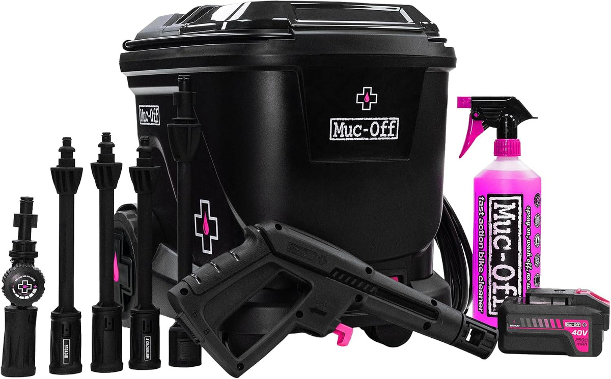 Muc-Off Hogedrukreiniger Muc, tank 20 l, met 4 lansen en reinigingsmiddel, Off Draagbare accu-hogedrukreiniger, voor motorfiets, starterbundel