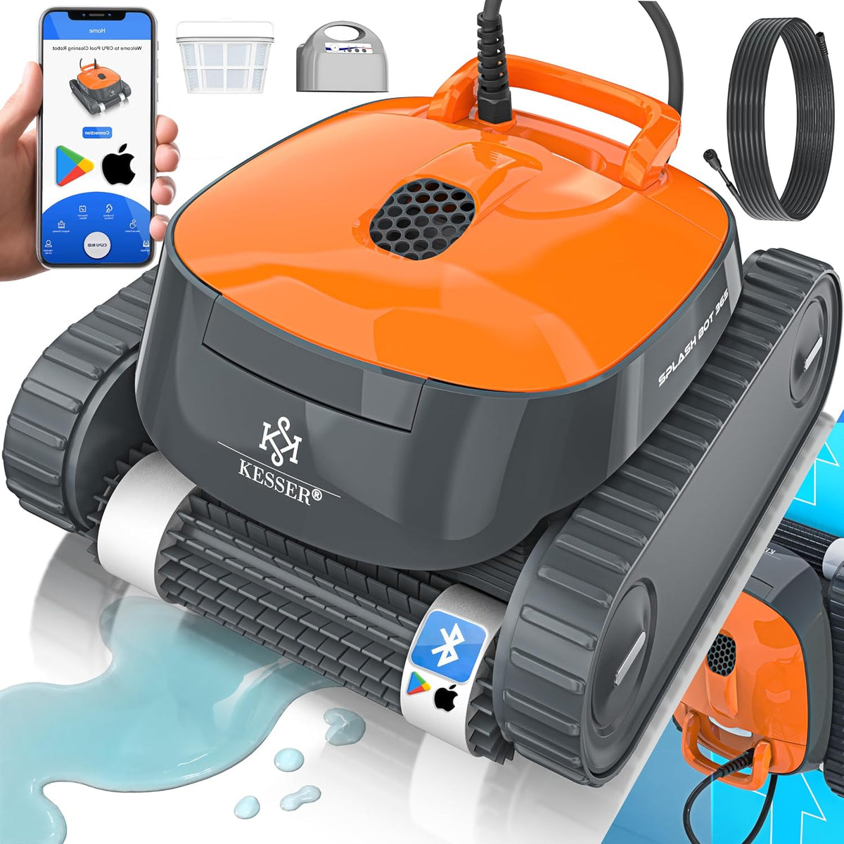 Kesser Zwembadrobot ®, voor vloer en muur tot 100 m2, met app-functie en bedieningsmodule, waterlijnreiniging, automatische zwembadreiniger
