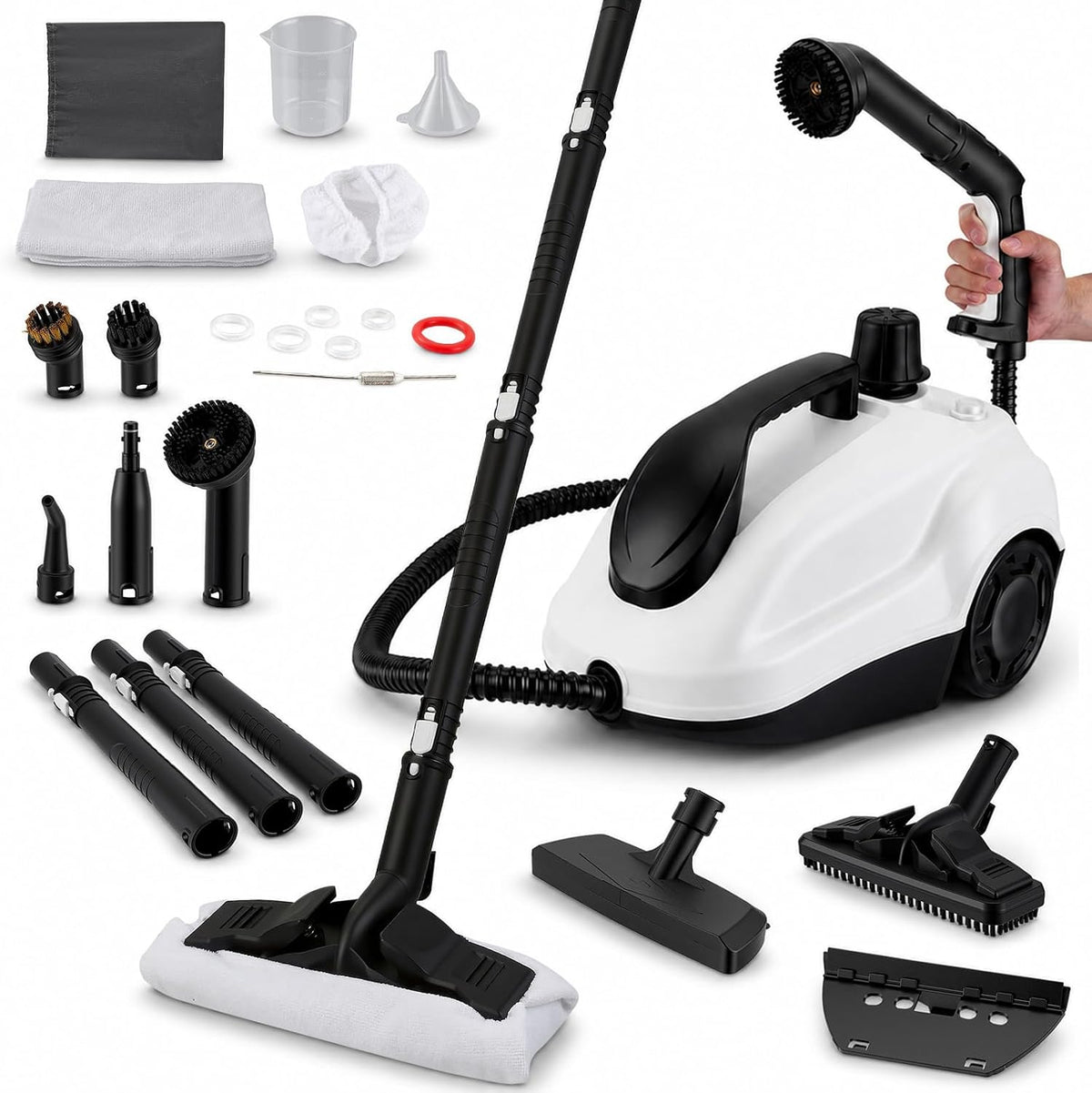 Stoomreiniger Normodic 2000 W, 1600 ml tank en led-display, 21-delige accessoireset – universele wielen en hittebestendige slang, meubelreiniger