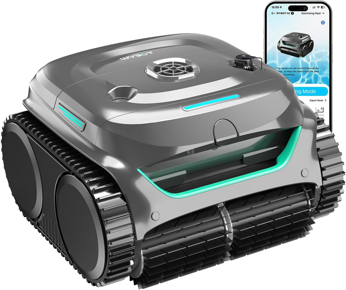 Wybot Zwembadrobot C2 Poolrobot, 150 m2, 3 motoren, 180 minuten, app, voor muren en vloeren, draadloos, voor verzonken zwembaden, dubbele filtratie