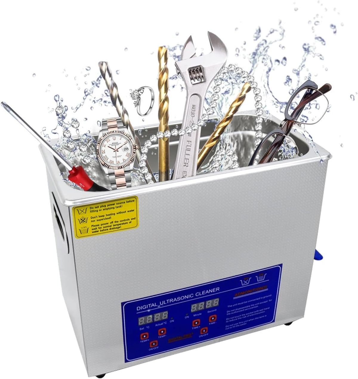 Glbmxdd Ultrasone reiniger reinigingsmachine 6L, met digitale timer, verwarmde industriële ultrasone reinigingsmachine, platenreiniger, brillen