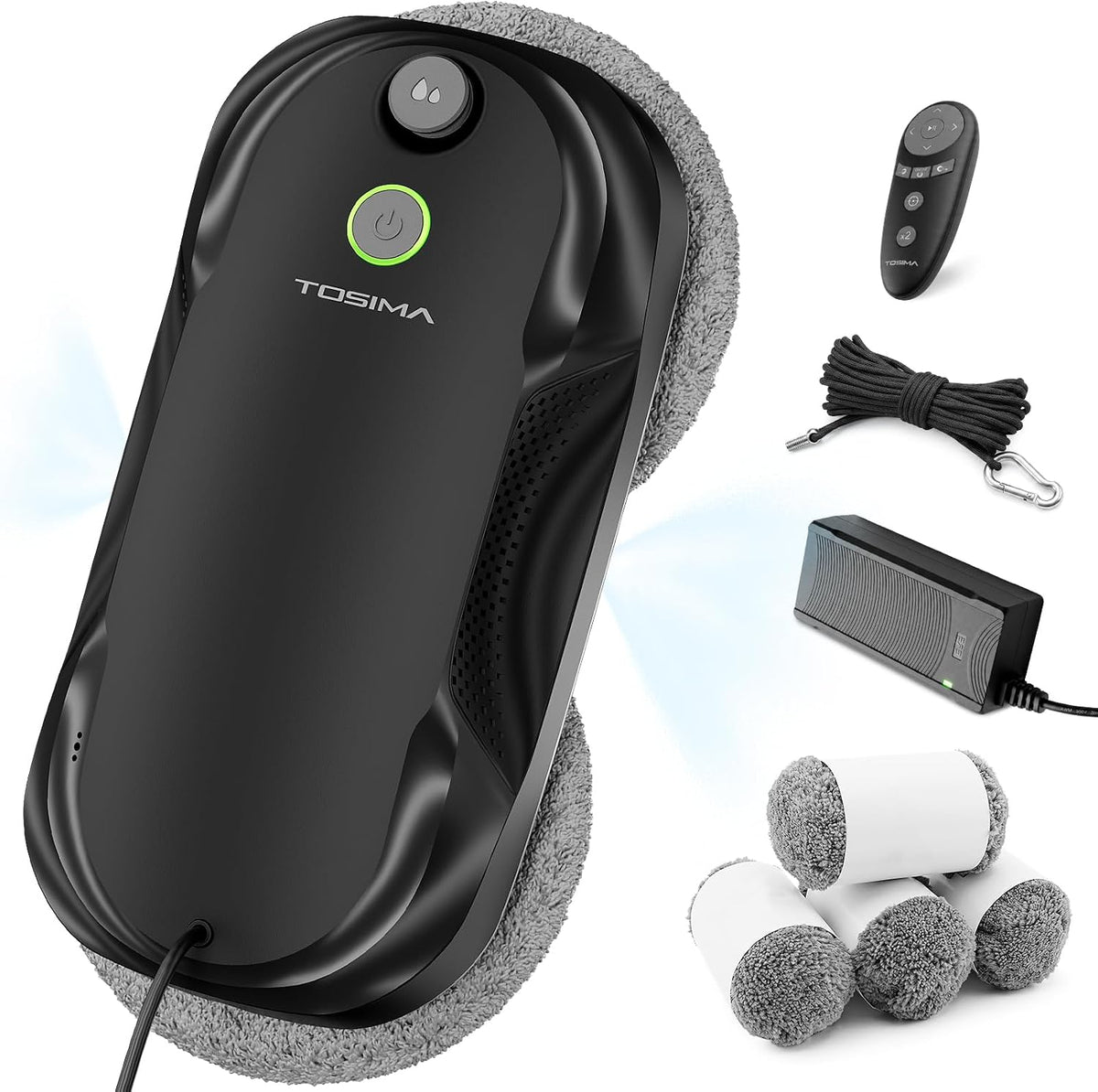 Tosima Raamreiniger W5 Raamreinigingsrobot, 6400 Pa, zwart, raamrobot, met bidirectioneel sproeisysteem, adaptieve zuigkracht, verbeterde versie