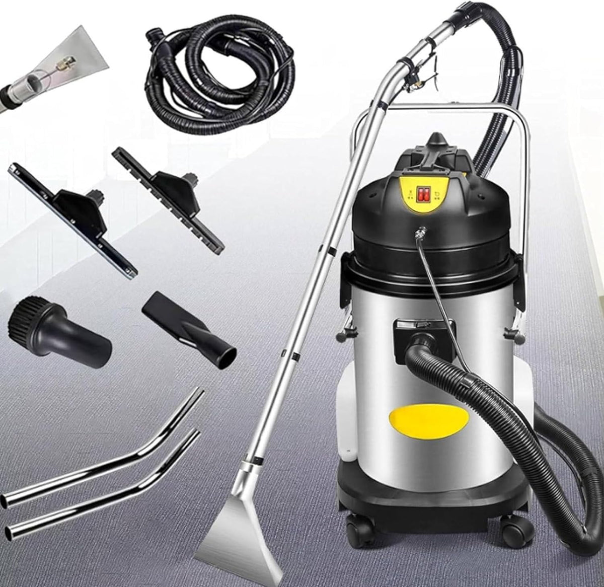 Tapijtreiniger Draagbare tapijtreinigingsmachine, 3-in-1 afzuigkap, 4-wielig, met 40L tanks en lang snoer, voor tapijt, bankgordijn