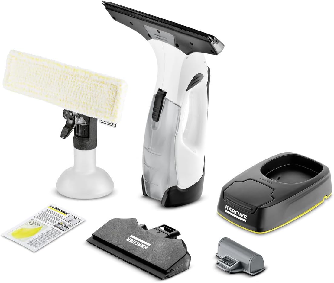 Kärcher Raamreiniger raamstofzuiger WV 5 Plus N Accu, 20 ml raamreinigerconcentraat, 2 zuigmonden, met extra accu, LED-laadstatusindicator, spuitfles