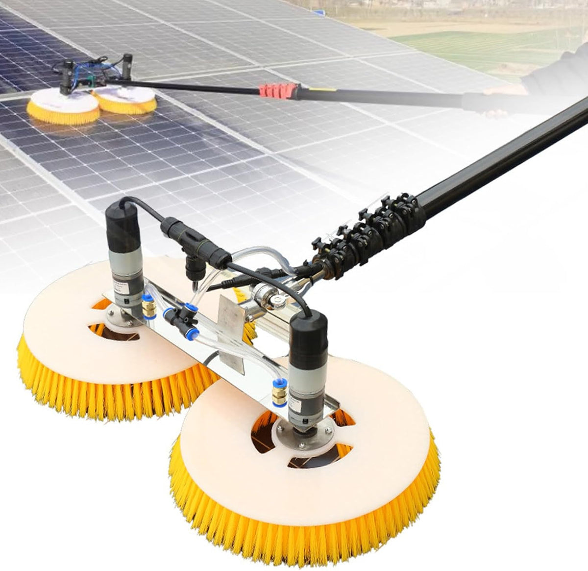 Raamtrekker Roterende reinigingsborstel, 70 cm, voor zonnepanelen, fotovoltaïsche reiniger, met dubbele kop, roterende elektrische borstel