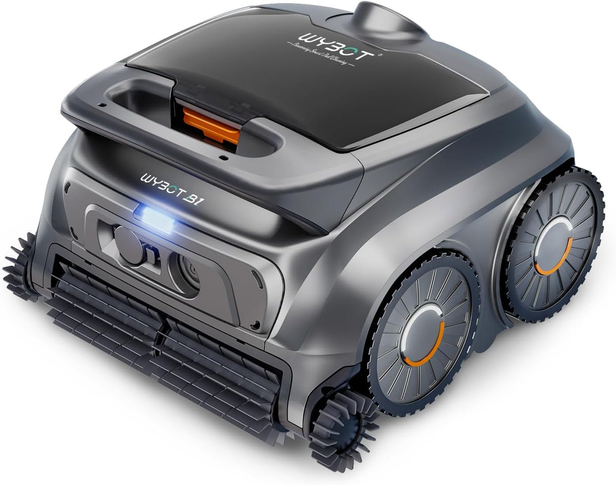 Wybot Zwembadrobot B1 op batterijen, tot 100 minuten, met app-bediening, grijs-oranje, voor kleine zwembaden, licht en intelligent, twee zijborstels
