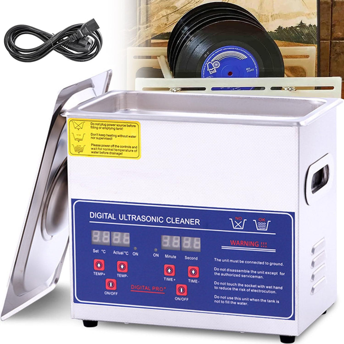 Gejlelds Ultrasone reiniger vinylplatenreiniger, 6L draagbare ultrasone reiniger, instelbare temperatuur / 304 roestvrij staal