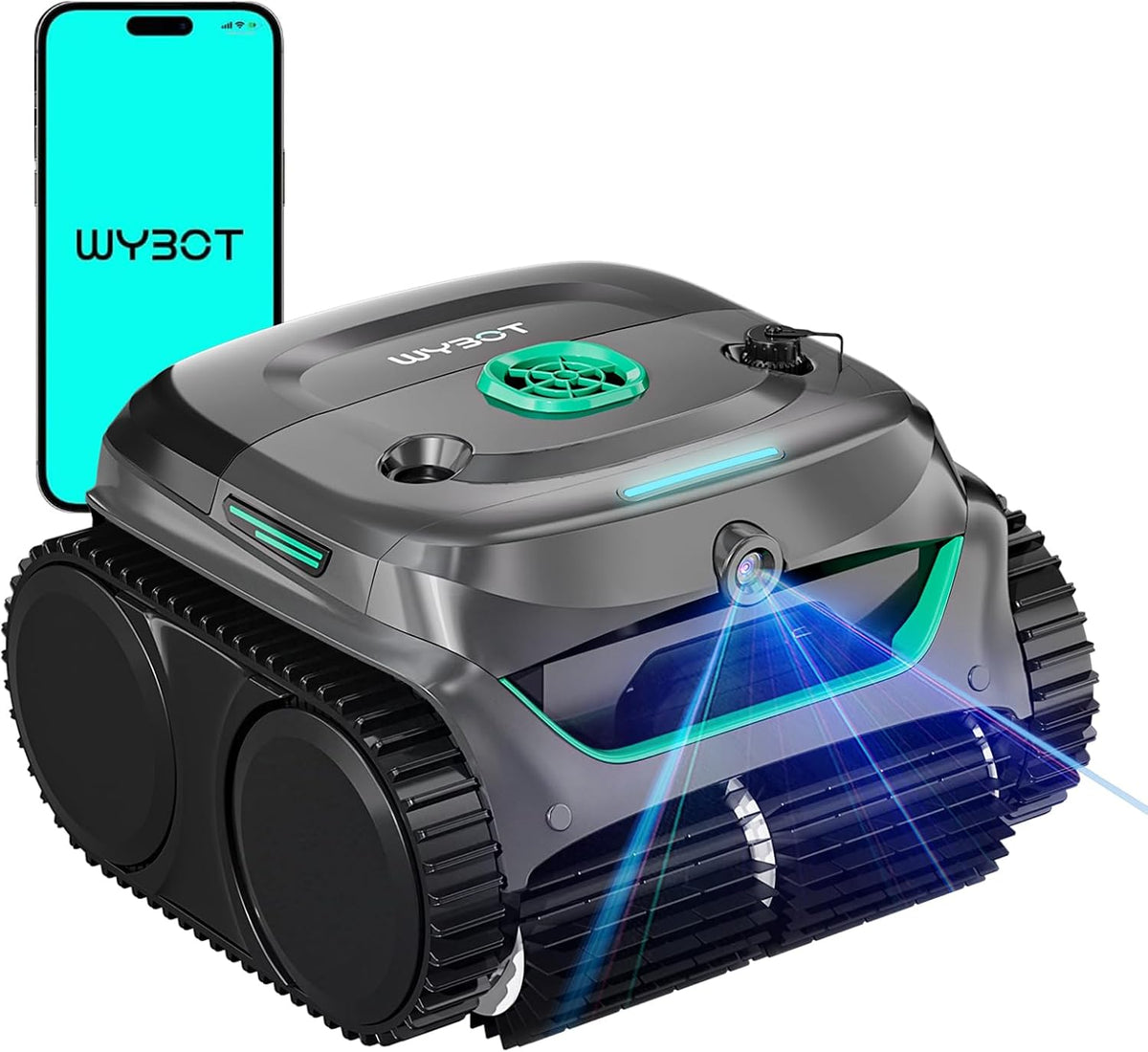 Wybot Zwembadrobot C2 Vision Plus Draadloze, 8 modi, voor ingegraven zwembaden van 210 m2, maanschaduw groen, met IA-camera, robot accu, dubbel filter