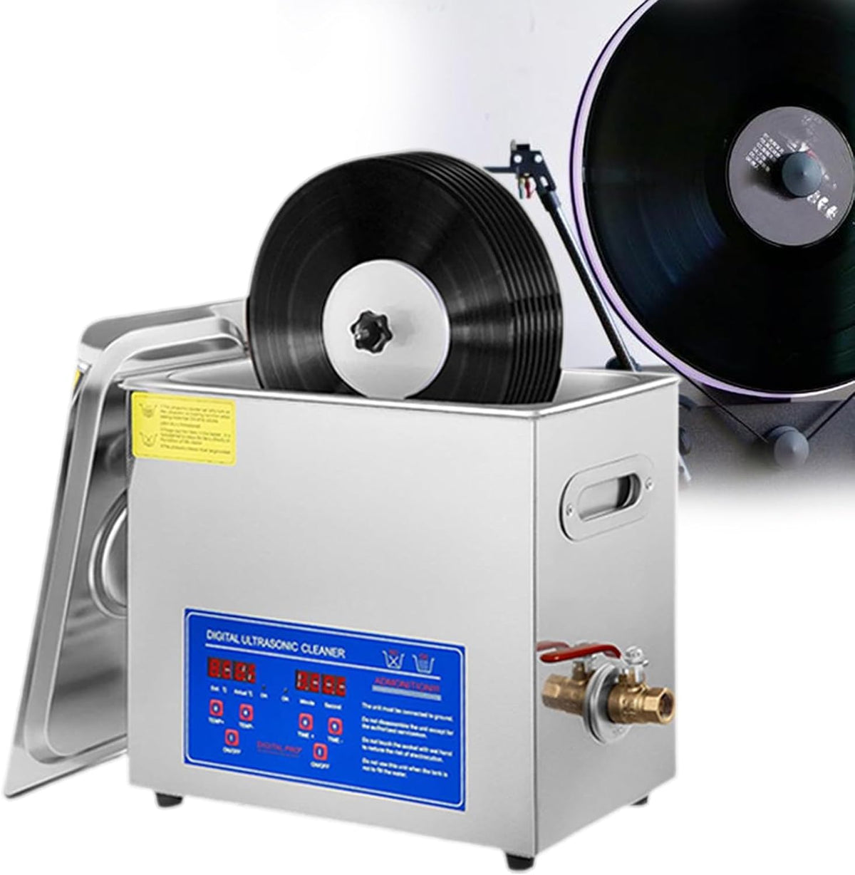 pealiritansemen Ultrasone reiniger Commerciële, 6 l vinylplaten, 40 kHz en 180 W reinigingsgereedschap, reinigt 1-6 vinylschijven eenmaal