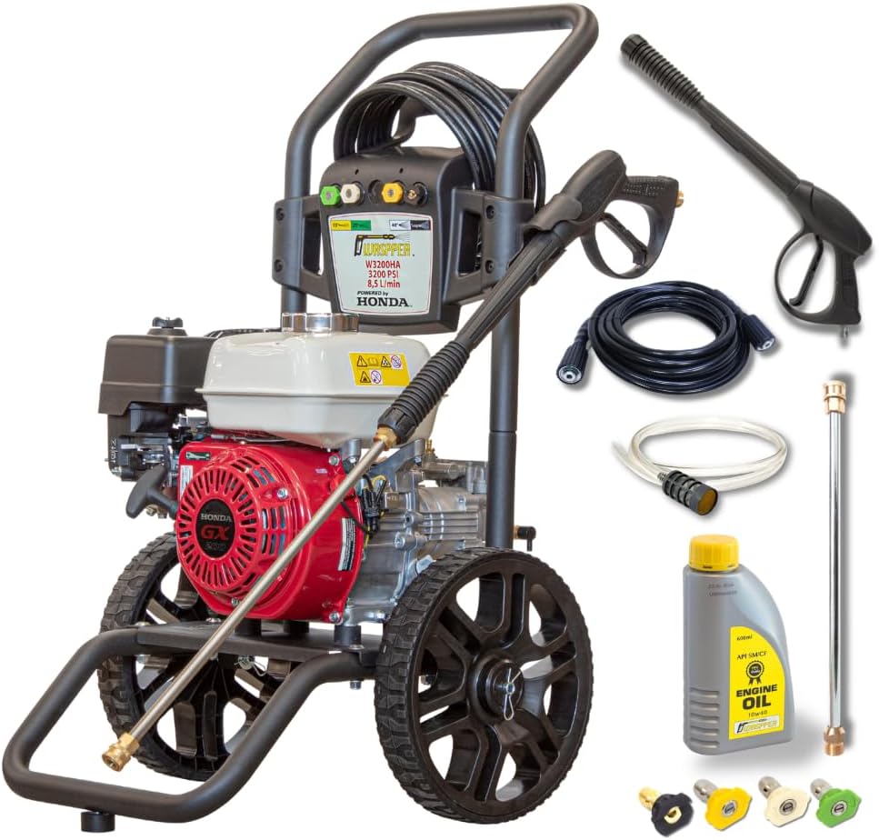 Waspper Hogedrukreiniger Benzine 220 bar 8,5 l/min Honda GX200 6,5 PK, Waspper W3200HA, voor auto, terras, oprit en tuinreiniging