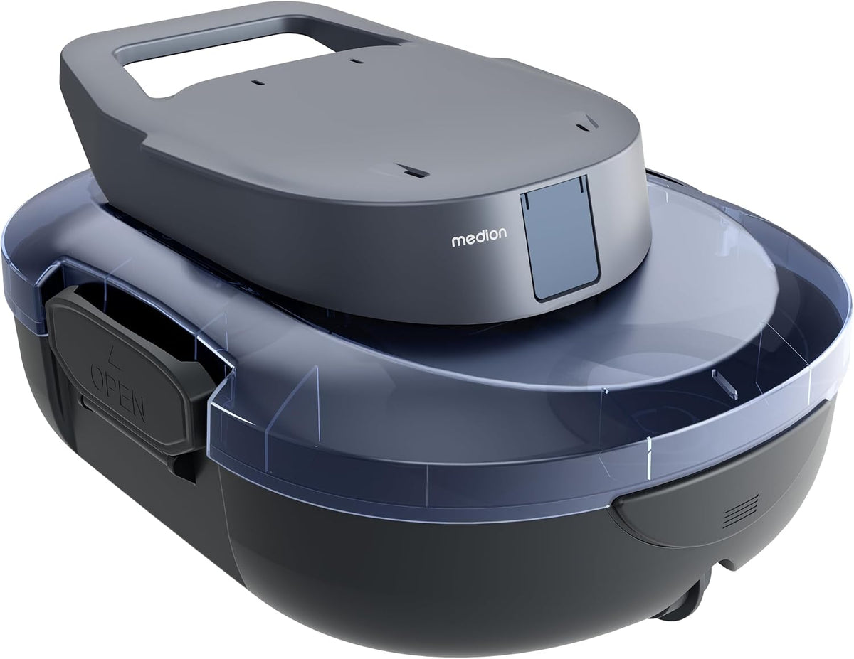 Medion Zwembadrobot PR1 accu, 120 min accuduur, 2,2 L filtercapaciteit, voor 80–100 m2, incl. oplader en haak, voor opzetzwembad, One, Click-bediening
