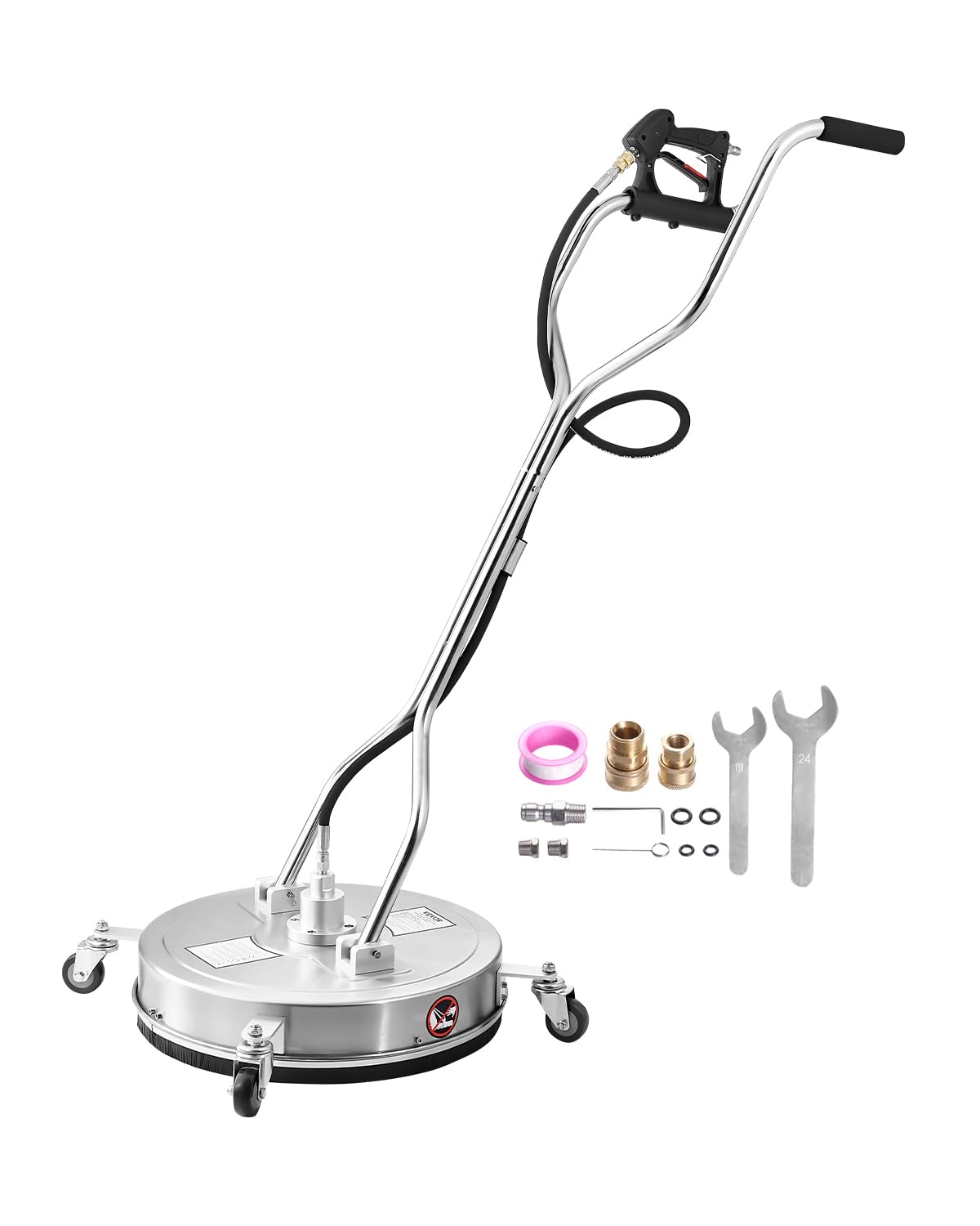 Vevor Hogedrukreiniger φ535 mm oppervlaktereiniger, met 4 wielen, 4500 psi, 3/8-inch snelaansluiting, 2 sproeimondstukken, dubbele handgreep, terras