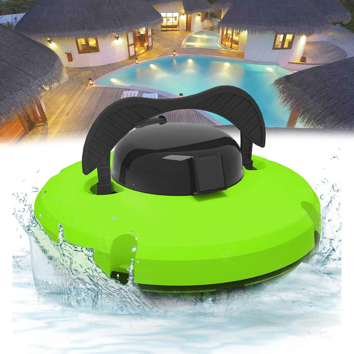 Kjhyypp Zwembadrobot Wandklimmende zwembadreinigingsrobot, volautomatische zwembadstofzuiger, draadloze slimme zwembadreiniger (Green)