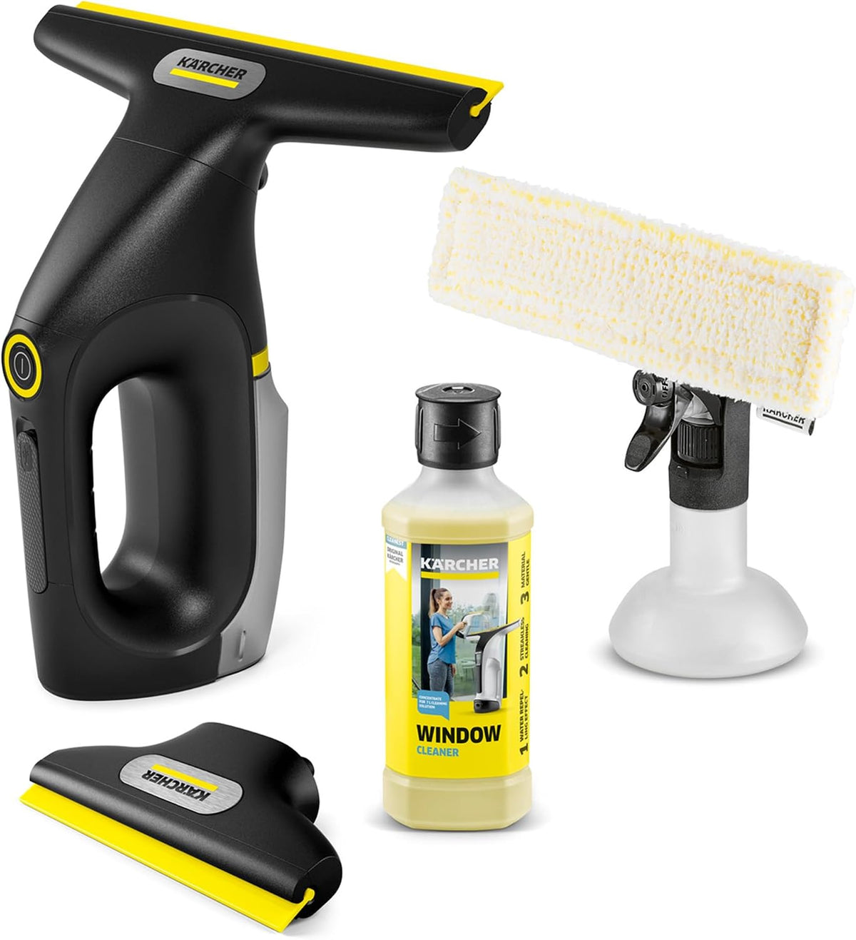 Kärcher Raamreiniger accu- WV 3 Comfort Precision+ zwart, accu-looptijd: 35 min, XXL-tank: 200 ml, 500 ml raamreiniger, 2 zuigmondstukken, douchehaak