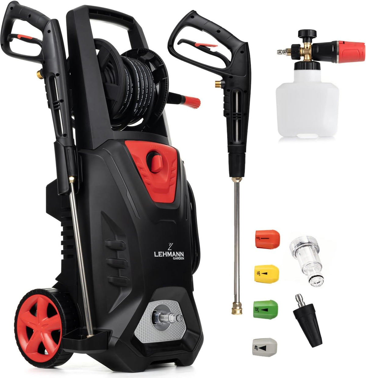 Lehmann Hogedrukreiniger Colorado, 3000 W, max. 260 bar, 492 l/h debiet, 12 m Hogedrukslang, 4 Sproeiers, met Inductiemotor, Schuimlans, Turbosproeier