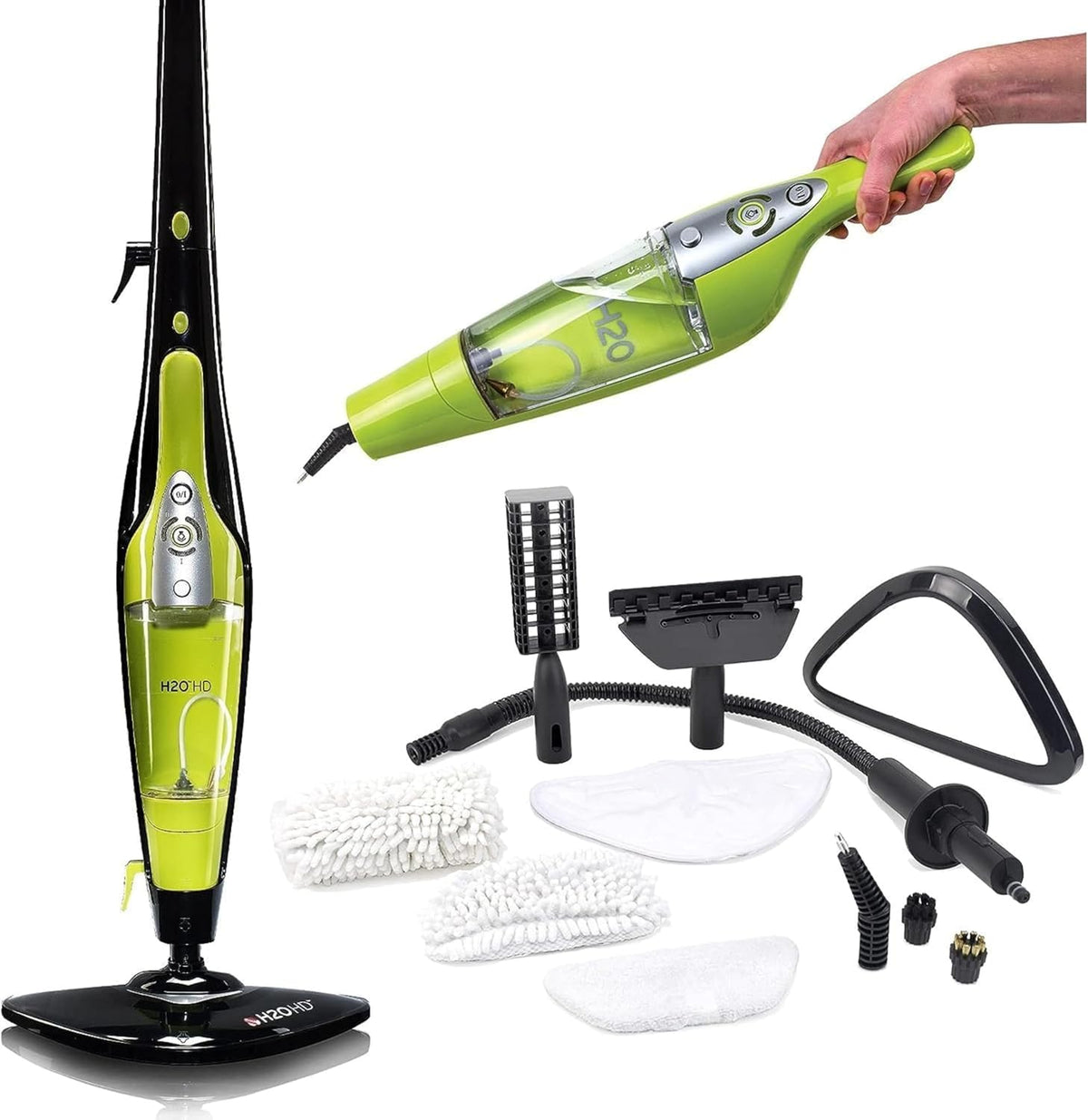 H2O Stoomreiniger HD 2-in-1 & stoommop – 1500W handstomer + vloermop, 450 ml tank, waterfilter, chemievrij reinigen, voor vloer, tapijt