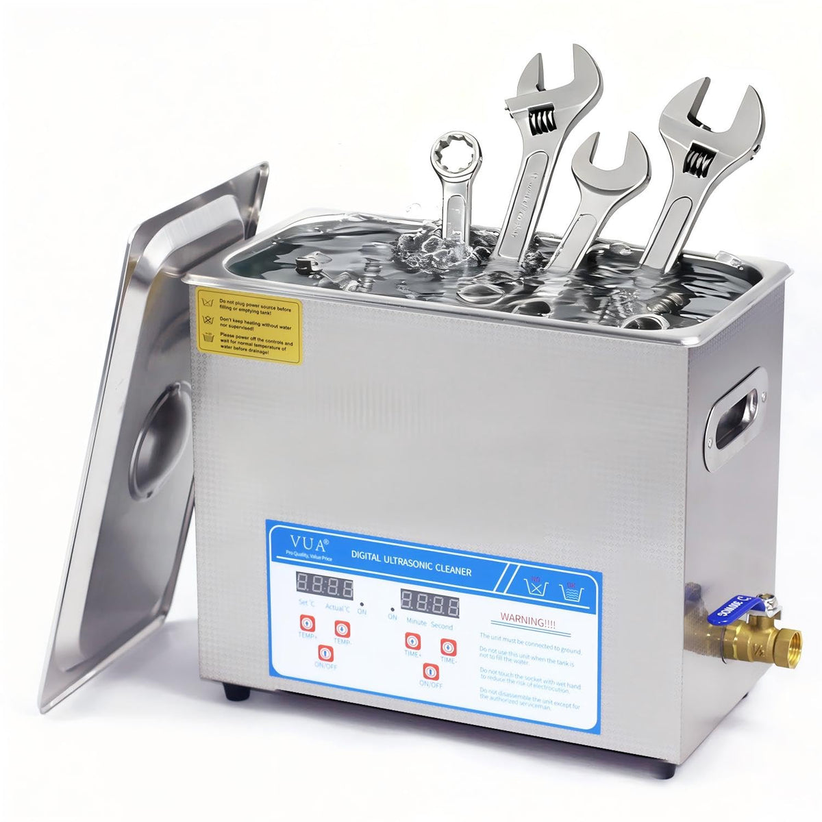 Ultrasone reiniger VUA, Commerciële ultrasone reiniger 6 l, met verwarmde 300 W reiniger, met digitale timer en verwarming, voor